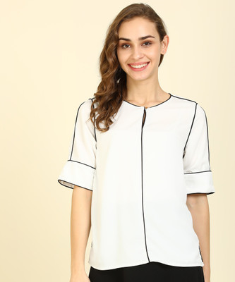 Van Heusen Casual Short Sleeve Solid Women White Top