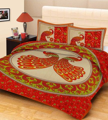 Durga Vishnu Traders 220 TC Cotton Double Animal Flat Bedsheet(Pack of 1, Orange)