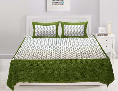 Go Texstylers 200 TC Cotton Double Jaipuri Prints Flat Bedsheet(Pack of 1, Green)