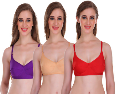 Embibo Women T-Shirt Non Padded Bra(Purple, Red, Beige)