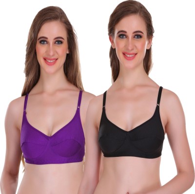 Embibo Women T-Shirt Non Padded Bra(Purple, Black)