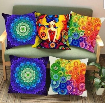 Cushion Hub Printed Cushions Cover(Pack of 5, 38.1 cm*38.1 cm, Multicolor)