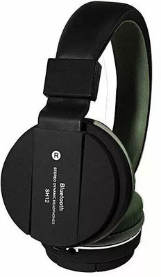 KLUZIE SH-12 Headphone with Deep Bass Sound Support FM and SD Card Slot Bluetooth Headset(Black, Wireless over the head)