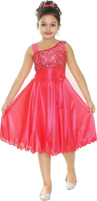 StyloKids Girls Midi/Knee Length Party Dress(Pink, Sleeveless)