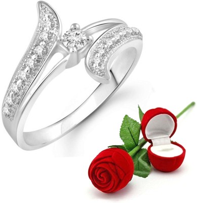 SUKAI JEWELS Single Solitaire Ring with Rose Ring Box for Women and Girls Brass Cubic Zirconia Rhodium Plated Ring