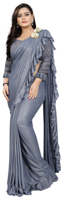AAENA Embellished Bollywood Lycra Blend Saree(Grey)