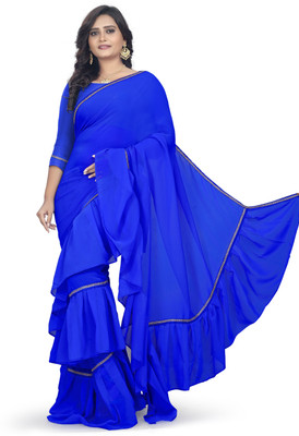 AAENA Color Block, Applique Bollywood Georgette Saree(Dark Blue)