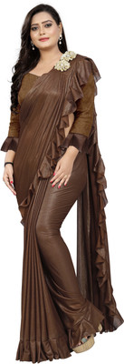 AAENA Embellished Bollywood Lycra Blend Saree(Brown)