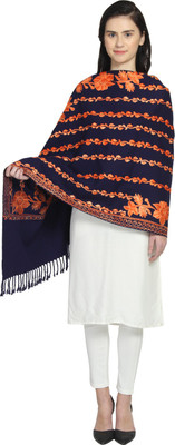 Anekaant Wool Floral Print Women Shawl(Blue, Orange)