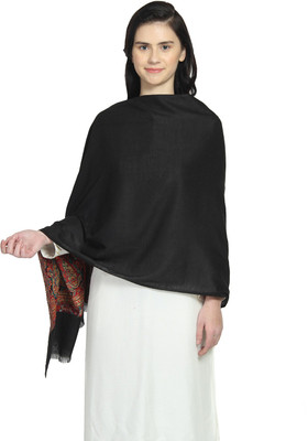 Anekaant Wool Floral Print Women Shawl(Multicolor, Black)