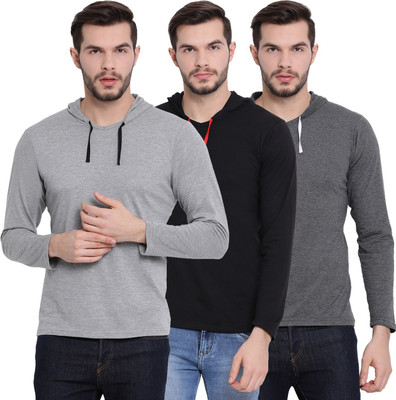 MACK JONNEY Self Design Men Hooded Neck Multicolor T-Shirt