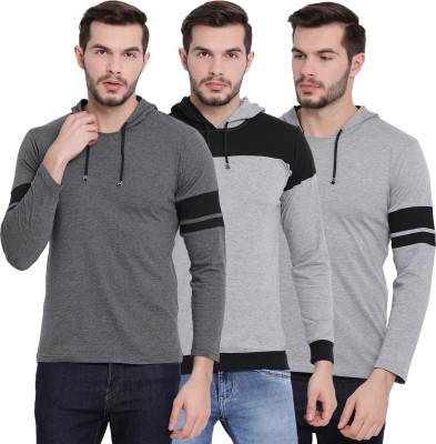 VIMAL JONNEY Colorblock Men Hooded Neck Black, Grey T-Shirt