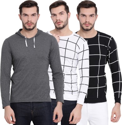 VIMAL JONNEY Self Design, Checkered Men Hooded Neck Multicolor T-Shirt