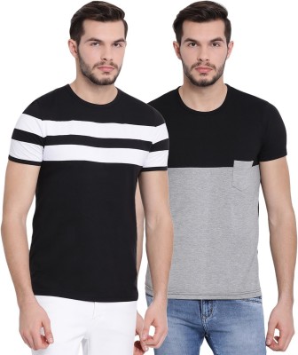 VIMAL JONNEY Colorblock Men Round Neck White, Black, Grey T-Shirt