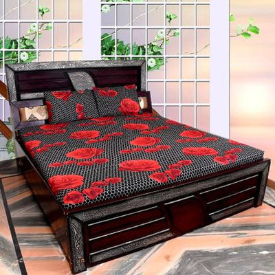 Decorum 160 TC Polycotton Double Floral Flat Bedsheet(Pack of 1, Black)