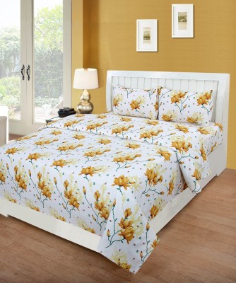 PURVI FABRIC 120 TC Cotton Double Floral Flat Bedsheet(Pack of 1, White)