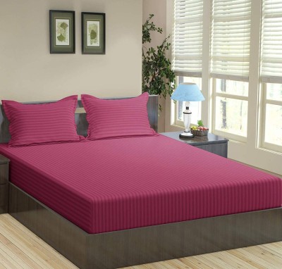 Vomzer 180 TC Microfiber Double Striped Flat Bedsheet(Pack of 1, Lite Wine)