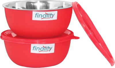 finality Stainless Steel Storage Bowl Microwave Safe Plastic Coated Serving Bowl Each Bowl 500 ml(Pack of 2, Red)