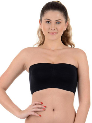 3SIX5 Non-Padded & Non-Wired Seamless Tube Bra002 Women Bandeau/Tube Non Padded Bra(Black)