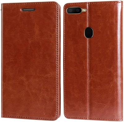 ELEF Wallet Case Cover for Vintage Leather Flip with Wallet and Stand for Oppo F9 Pro(Brown, Dual Protection, Pack of: 1)