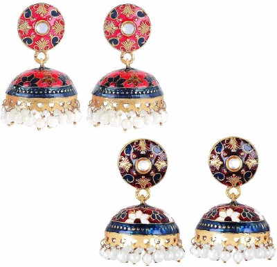 YELLOW CHIMES Combo Of 2 Pair Carftmanship Meenakari Handcrafted Floral Designer Jhumka/Jhumki Earrings for Women and Girls Pearl Copper Jhumki Earring