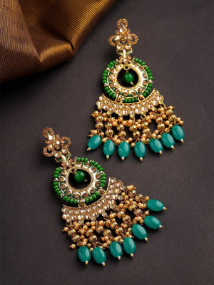 Priyaasi Traditional Look Artificial Stones Green and Golden Dangle Drop Earring Alloy Drops & Danglers