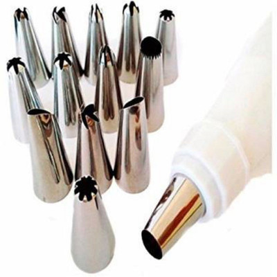sell net retail Set of Cake Decoration Ice Piping Bag with 12 Steel Nozzles Set Kitchen Tool Set(Baking Tools)