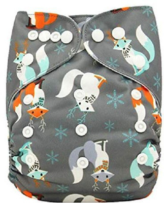 Teeny Weeny Wolf Printed Reusable Button Diaper