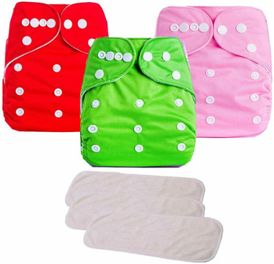 Chinmay Kids Reusable Baby Washable Cotton Cloth Diaper -Combo of 3 Pieces With 3 Inserts