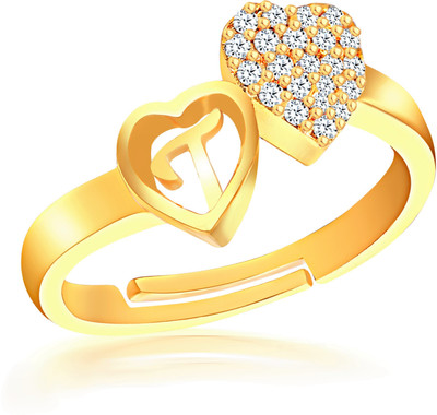 AMAAL Jewellery Stylish Heart Alphabet Letter Initial T Rings for girls women girlfriend Men Boys Couple American diamond Adjustable Valentine Gifts Love Ring Brass Cubic Zirconia, Diamond Gold Plated Ring