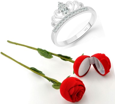 VIGHNAHARTA Scented Rose Box with Ring, Valentine's Day Stylish Ring, Gift for Girl Friend, Heart Ring, Love Ring, Propose Ring, Wedding Ring, Engagement Ring, Gift Ring, Friendship Day, Couple Ring, Rose Gift ring, for Women and Girls [Pack of- 1 Ring and 1 Scented Rose Box] Alloy Crystal, Cubic Zi