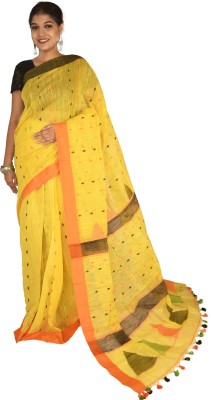 GAHONAA Woven Handloom Pure Cotton Saree(Yellow)