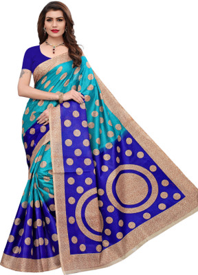 Yashika Polka Print Bhagalpuri Cotton Blend Saree(Blue)