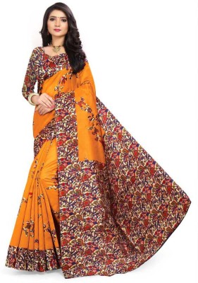 SVB Sarees Printed Bollywood Silk Blend Saree(Yellow)