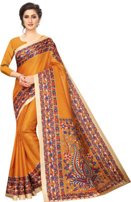 MISILY Printed Fashion Art Silk Saree(Mustard)