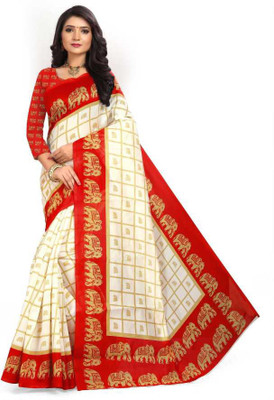 Grubstaker Printed Bollywood Silk Blend Saree(Multicolor)