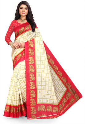 SVB Sarees Printed Bollywood Silk Blend Saree(Multicolor)