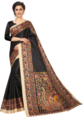 MISILY Printed Fashion Art Silk Saree(Black)