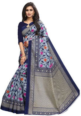 Grubstaker Printed Bollywood Silk Blend Saree(Blue)