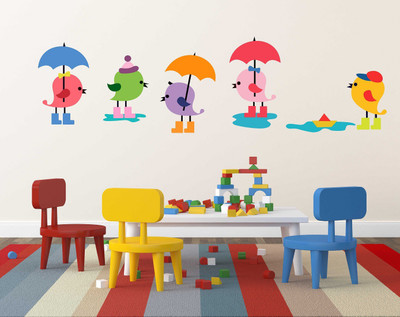 Wallzone 110 cm Colorfull Birds Removable Sticker(Pack of 1)