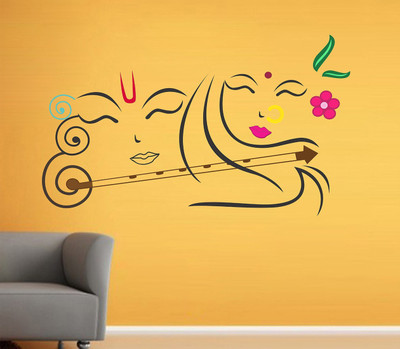 HAPPYSTICKY 80 cm Krishna & Radhai Removable Sticker(Pack of 1)