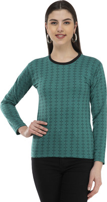 IndiWeaves Printed Women Round Neck Green T-Shirt