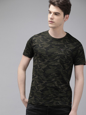THE BEAR HOUSE Military Camouflage Men Round Neck Green T-Shirt