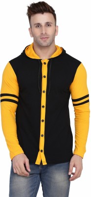 Lawful Casual Solid Men Hooded Neck Black, Yellow T-Shirt