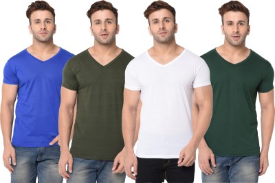 Adorbs Solid Men V Neck Dark Green, White, Blue T-Shirt