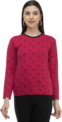 IndiWeaves Printed Women Round Neck Red T-Shirt