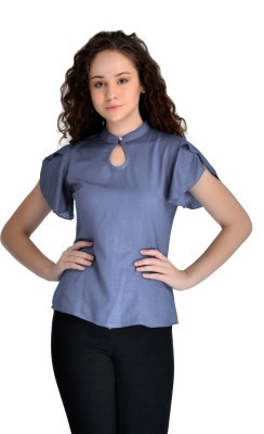 VAANYA Casual Petal Sleeve Solid Women Grey Top