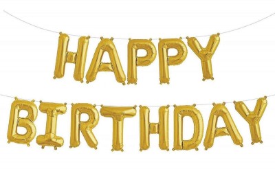 Acril Solid Happy Birthay Foil Balloon Gold Letter Balloon(Gold, Pack of 13)