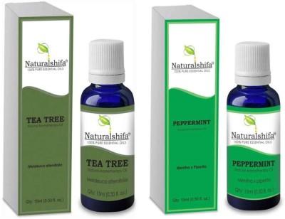 NaturalShifa Tea tree,Peppermint Pure Essential Oil 15Ml Pack of 2- Premium Quality - Natural and Therapeutic Grade(15 ml)