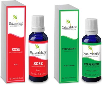 NaturalShifa Rose,Peppermint Pure Essential Oil 15Ml Pack of 2- Premium Quality - Natural and Therapeutic Grade(15 ml)